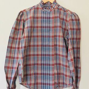 Women's plaid ruffle collar shirt